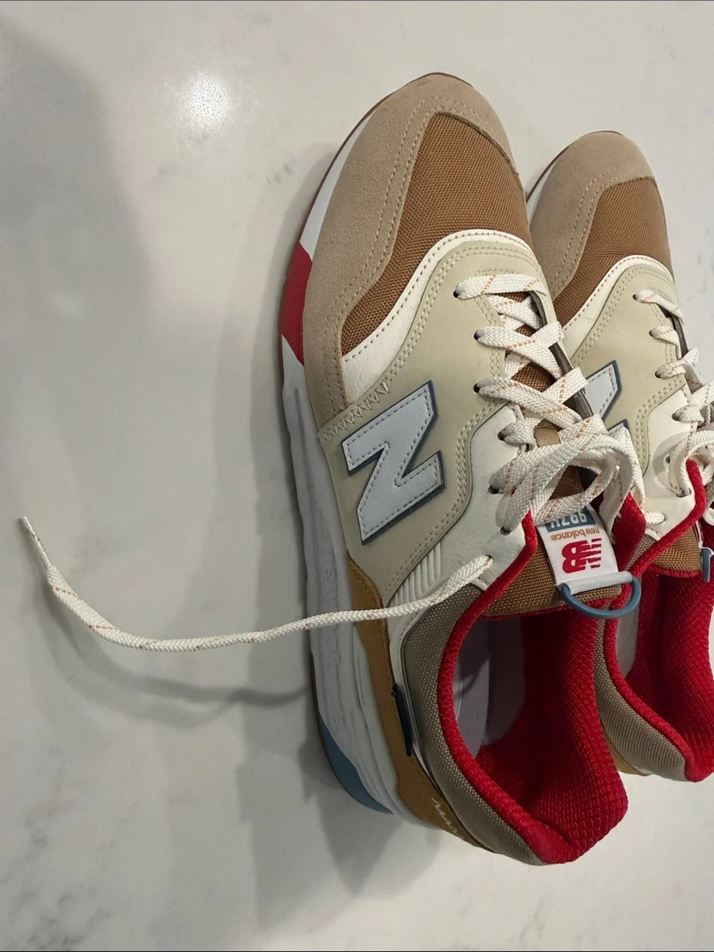 New Balance Men's Beige, Brown & Red Lace-Up Sneakers